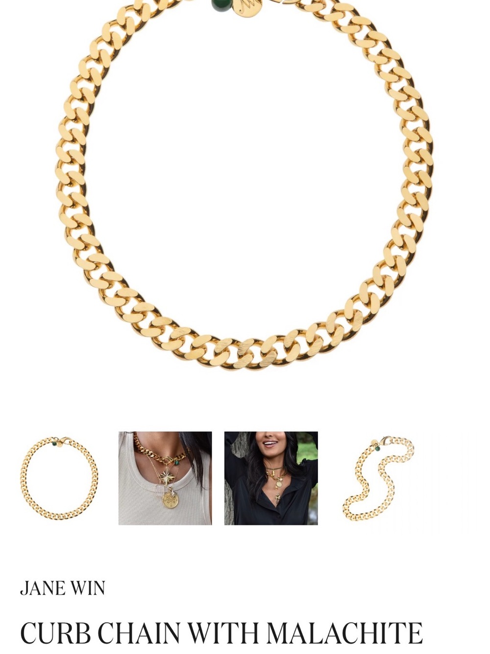 Jane Win Gold Curb Chain Necklace with Malachite Accent - Picture 2 of 6